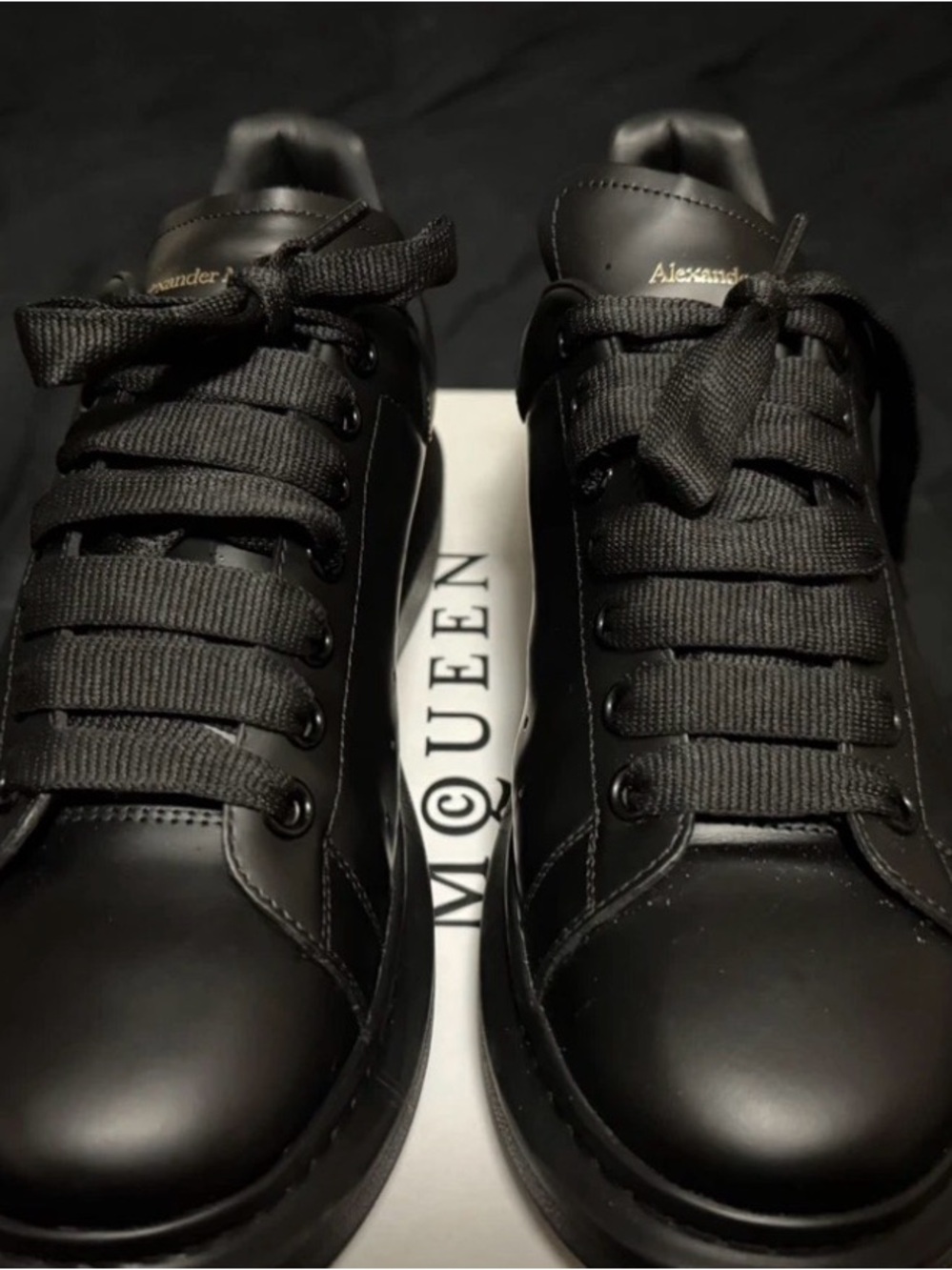 Alexander McQueen Black Leather Thick-Lace Sneakers